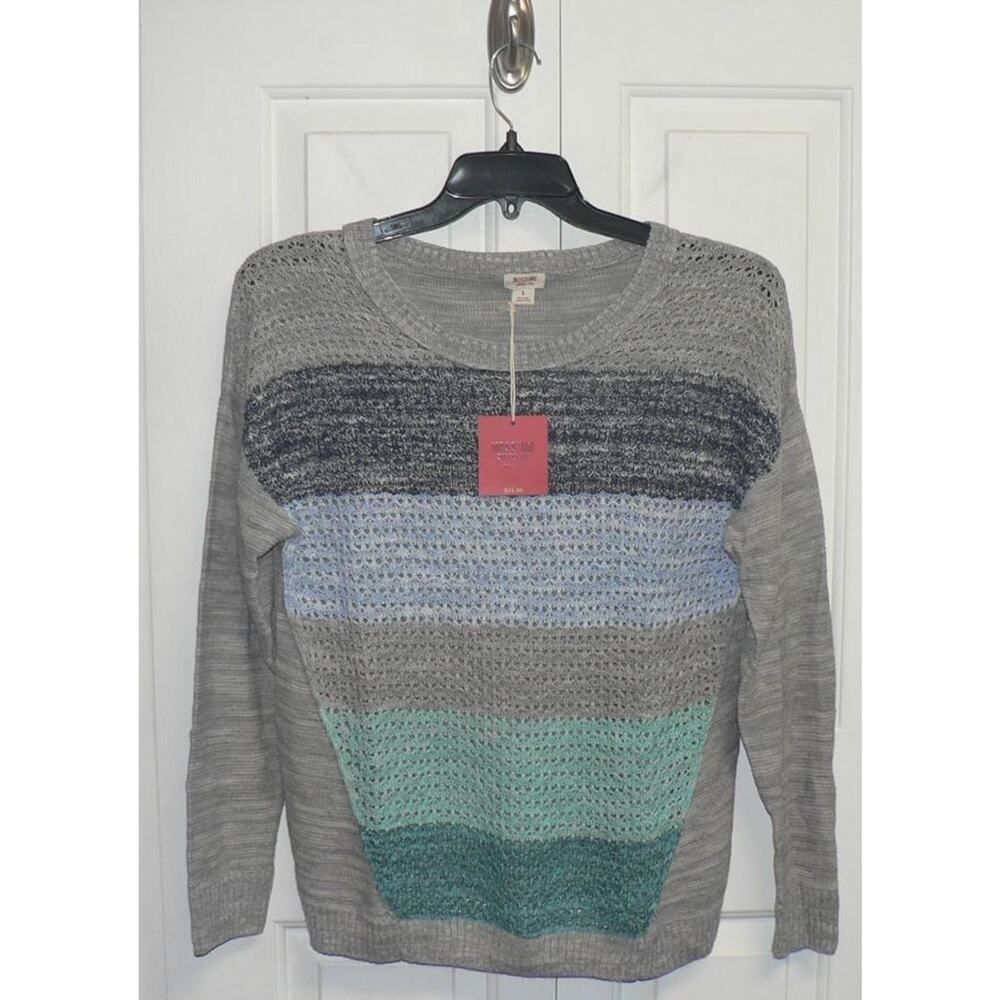 Mossimo‎ Supply Co. Women's Open Knit Striped Crew Neck Sweater Grey Multi X $25